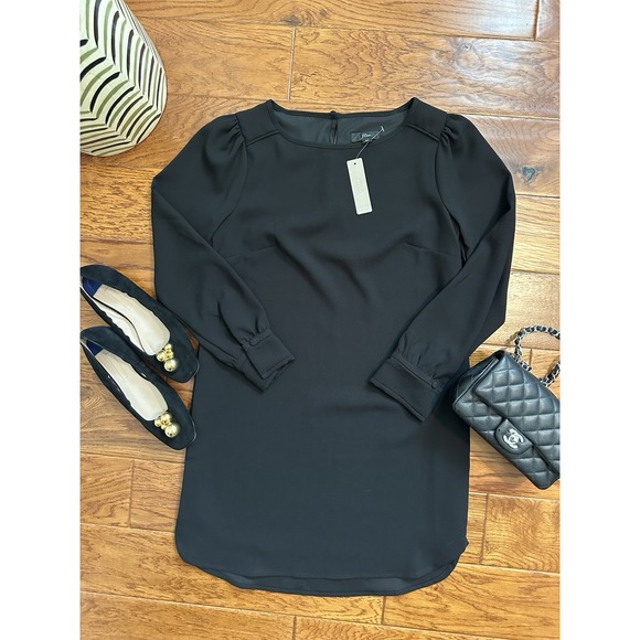 NWT Petite0 J Crew Cottage Puff Sleeve Black Dress - Picture 1 of 10